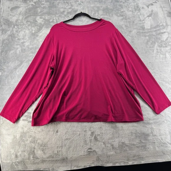Susan Graver Modern Essentials Berry Pink Long Sleeve Top Crew Neck 2X - Picture 2 of 7